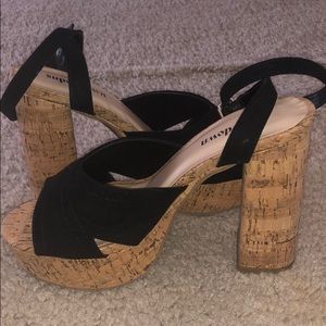 NWOT Black wedge cork heels